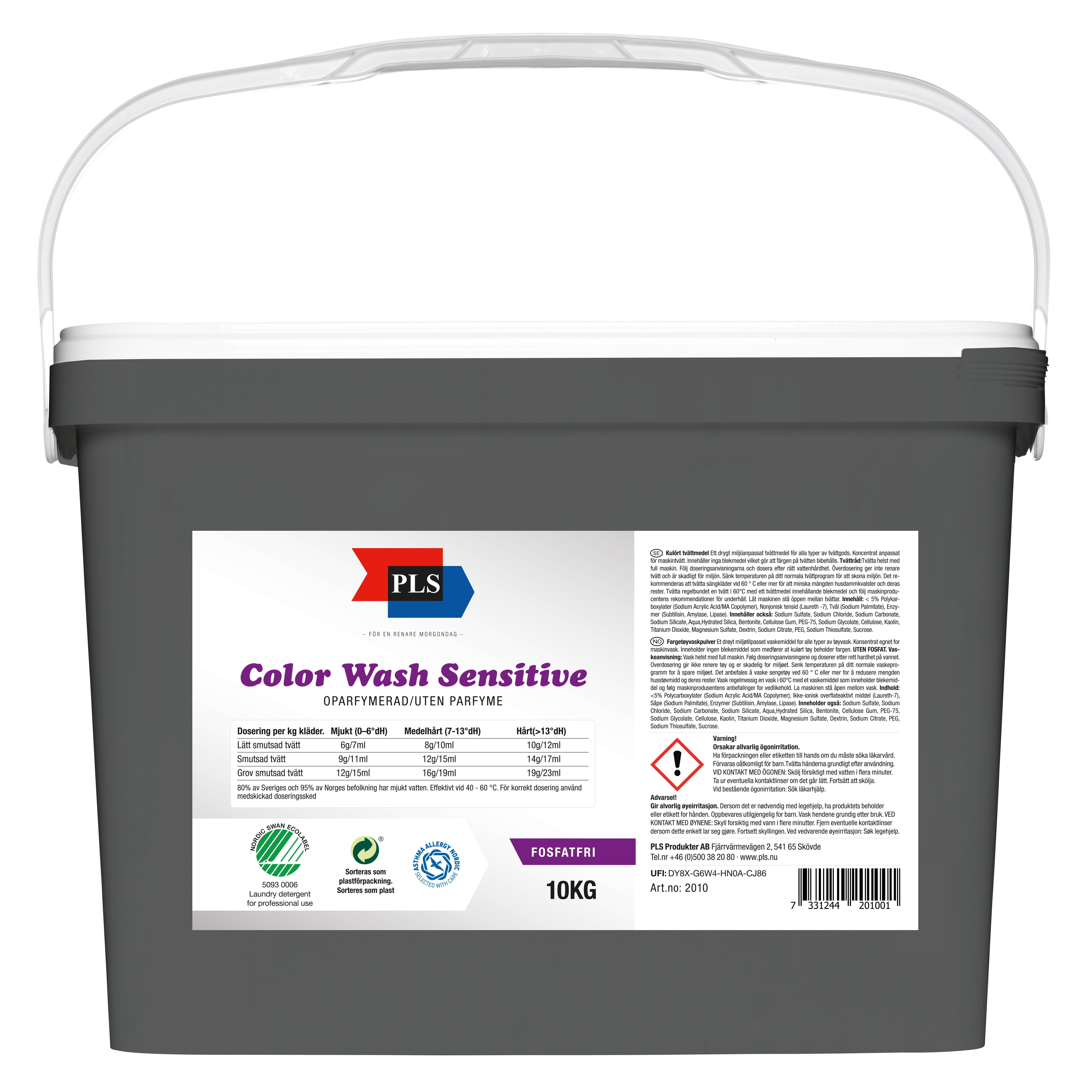 PLS Color Wash Sensitive Oparfymerad 10kg