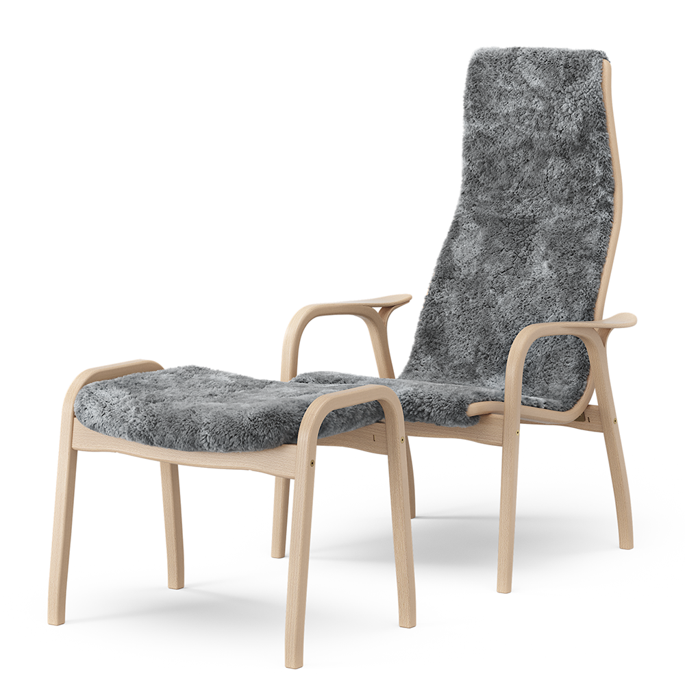 Lamino Armchair + Stool (Lacquered Beech/Sheepskin Sc. Grey) - Quickship - Swedese