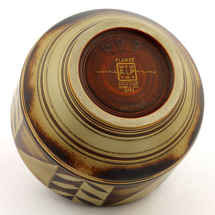 Gunnar Nylund (Flambé 1932) Art Deco Vase with Golden Decor 14 cm