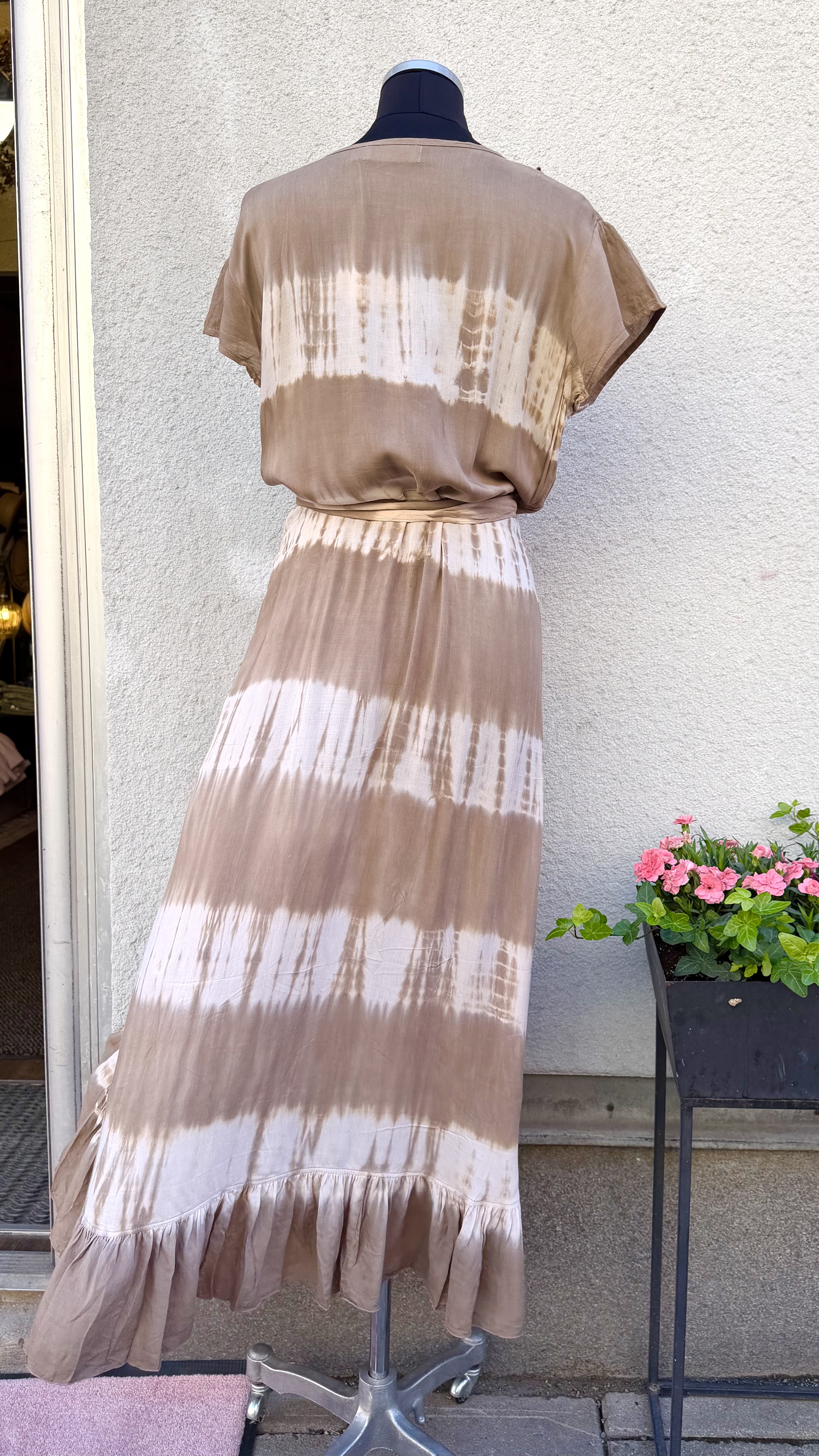 Long Wrap Dress | taupe-white - 4