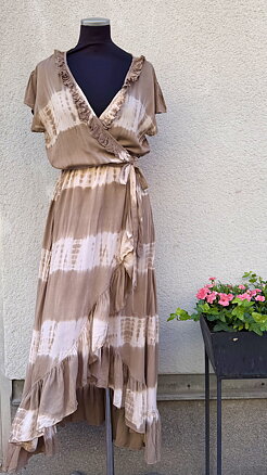Long Wrap Dress | taupe-white