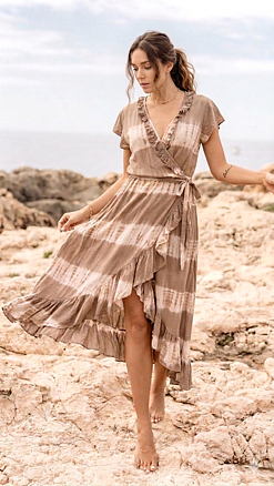 Long Wrap Dress | taupe-white