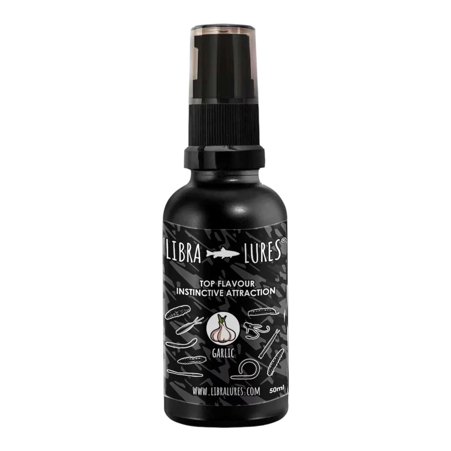Libra Lures luktspray (50ml) finns i sex olika varianter, perfekt när du vill ha extra mycket doft eller spetsa till ditt bete till regnbåge, röding osv. Vitlök