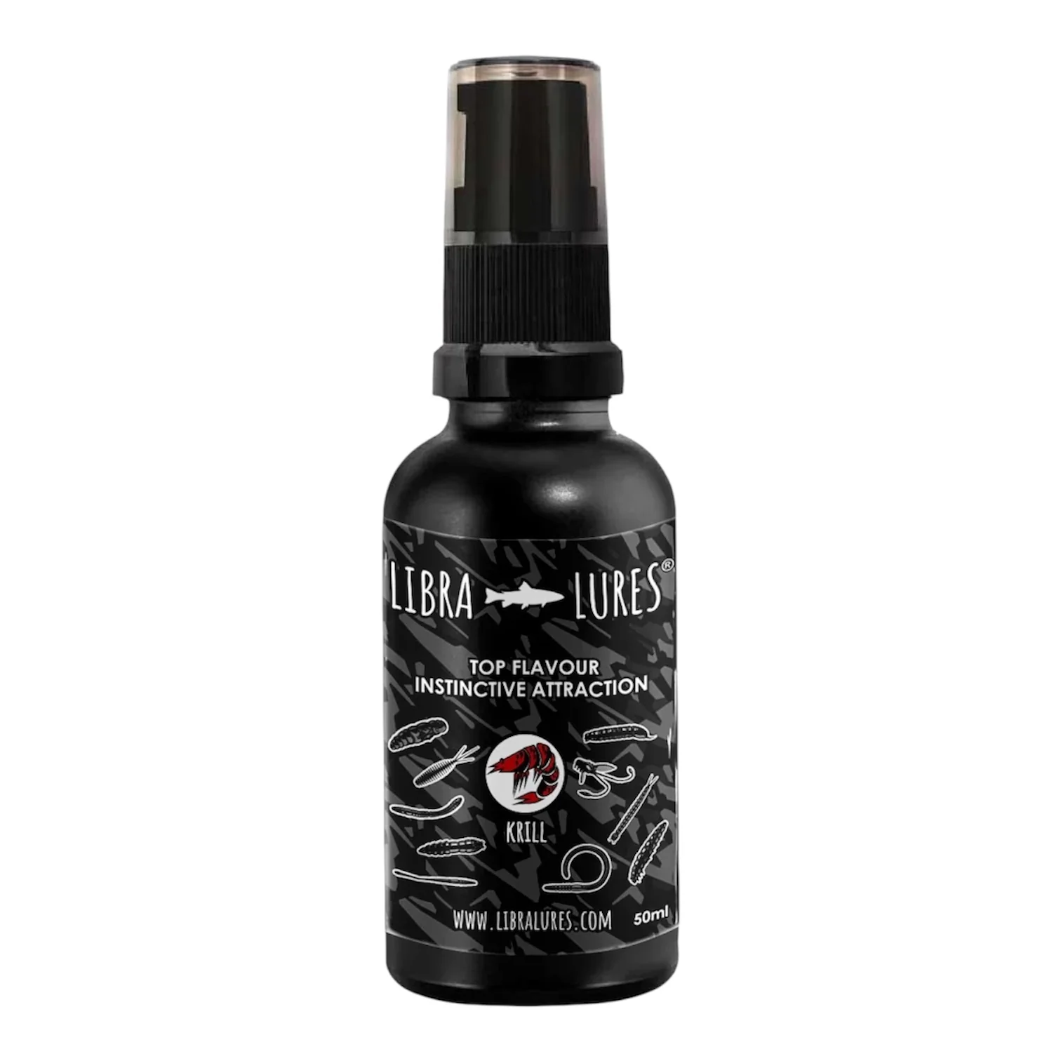 Libra Lures luktspray (50ml) finns i sex olika varianter, perfekt när du vill ha extra mycket doft eller spetsa till ditt bete till regnbåge, röding osv. Räka
