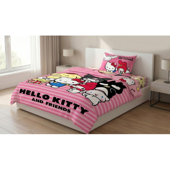 Hello Kitty and Friends Bäddset - Påslakan och Örngott 140 x 200 cm - Vändbart - 2