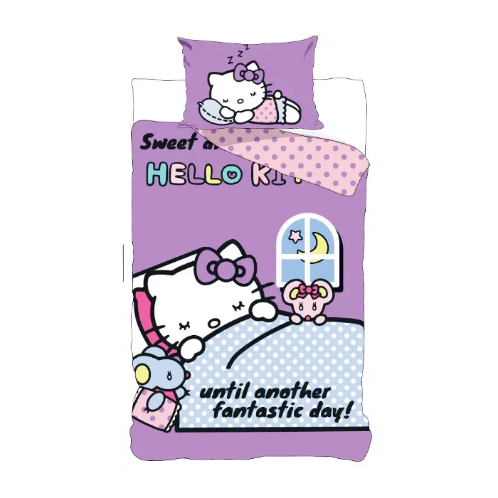 Hello Kitty Bäddset i Lila - Påslakan och Örngott 140 x 200 cm - Vändbart