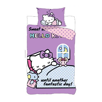 Hello Kitty Bäddset i Lila - Påslakan och Örngott 140 x 200 cm - Vändbart