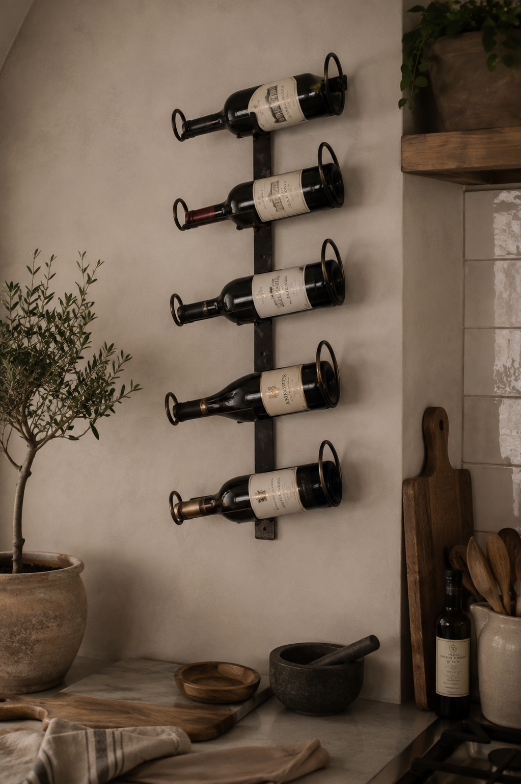 Wall-mounted wine rack - Wine Rack - 5 bottles