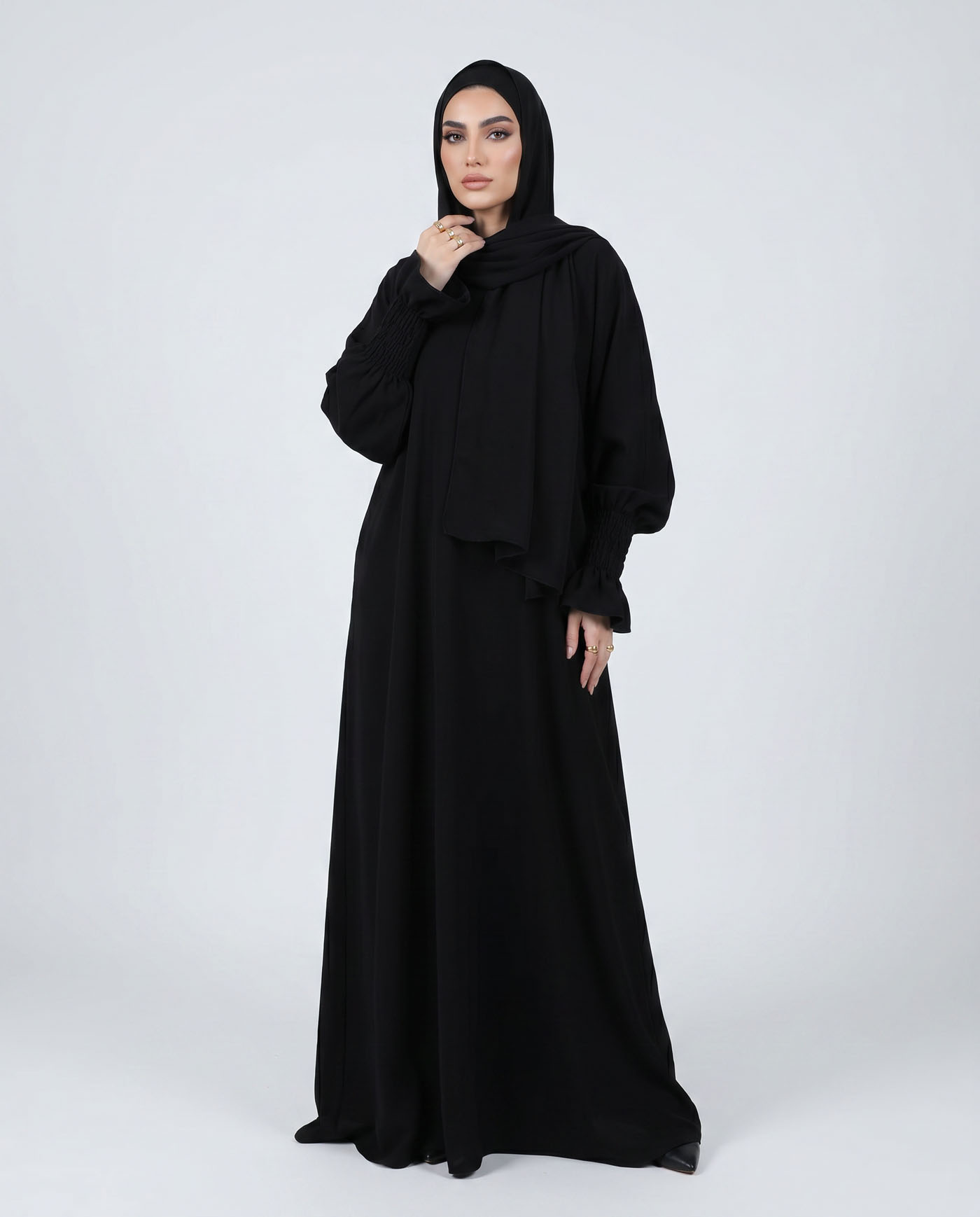 Maryam Abaya in Nida fabric with Hijab - Black