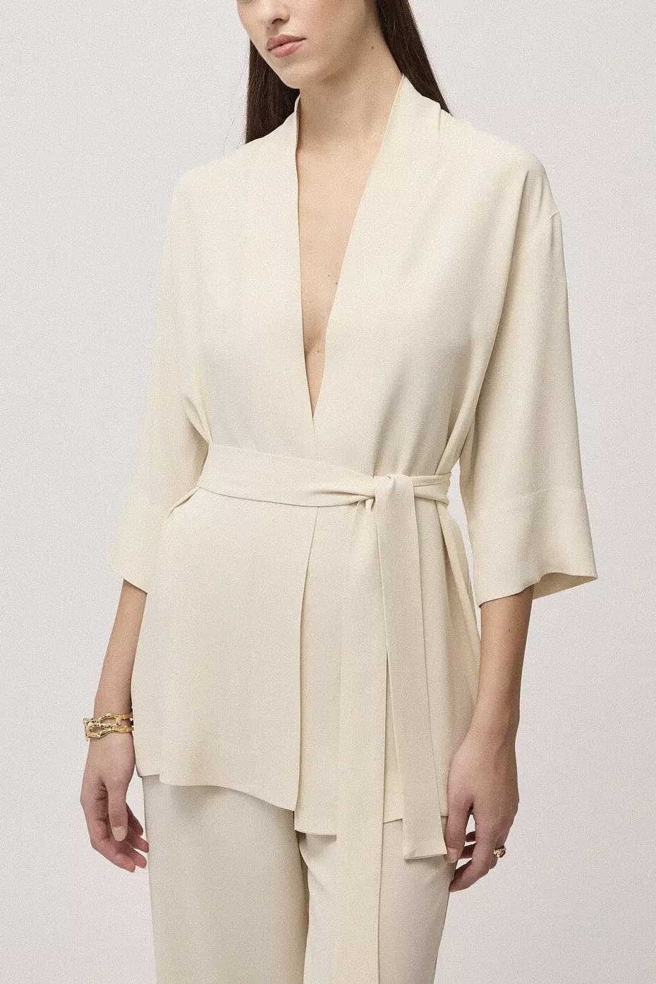 OttodÁme - Kimono Jacket With Belt Latte