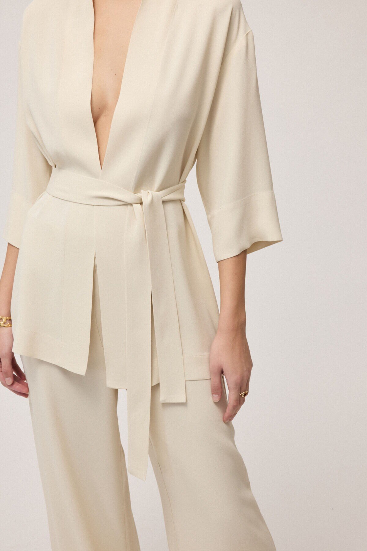 OttodÁme - Kimono Jacket With Belt Latte - 4