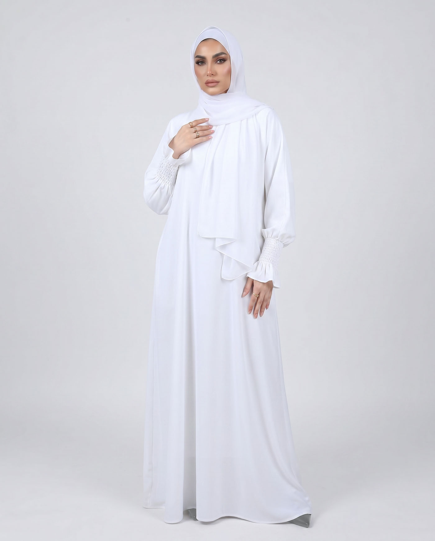 Maryam Abaya in Nida fabric with Hijab - White