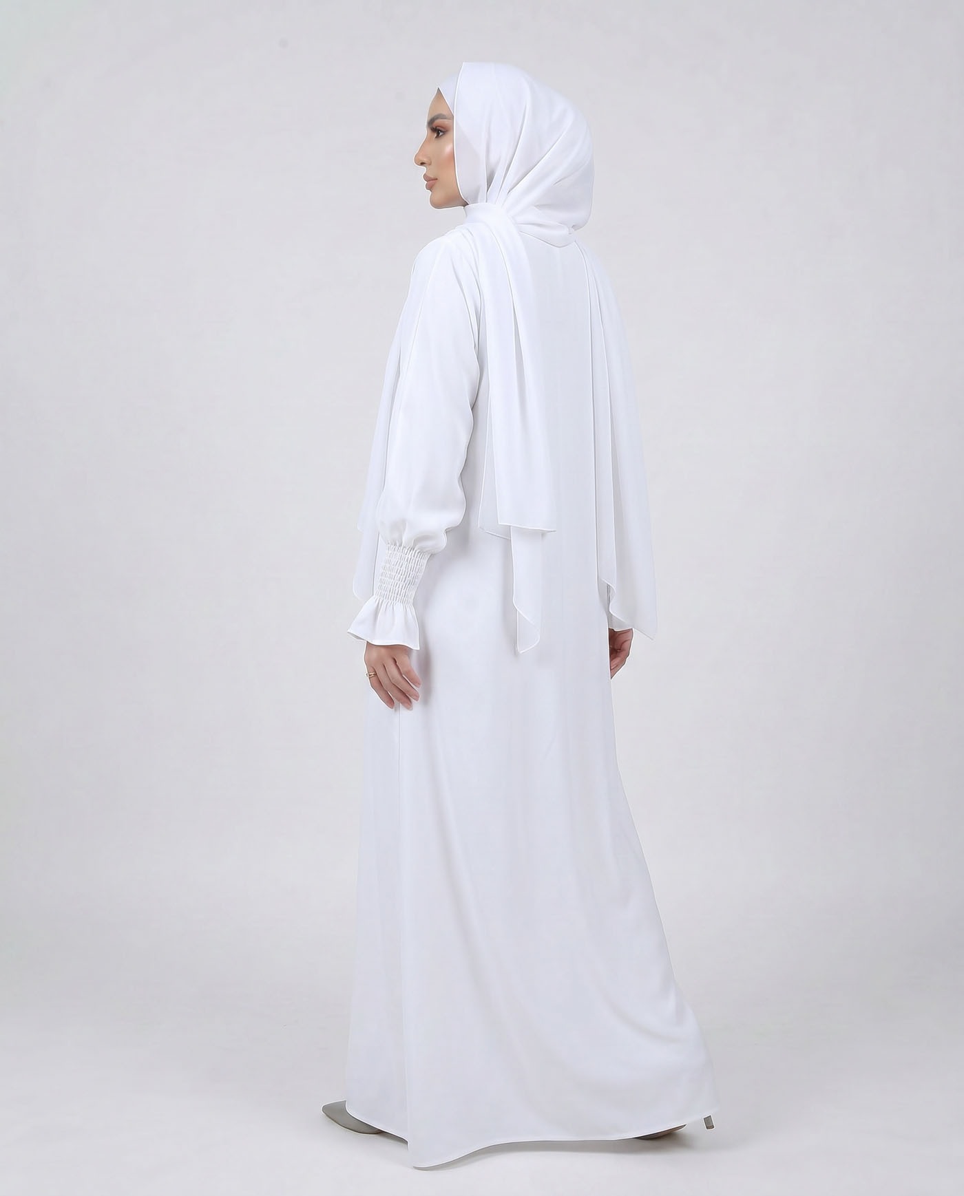 Maryam Abaya in Nida fabric with Hijab - White - 3