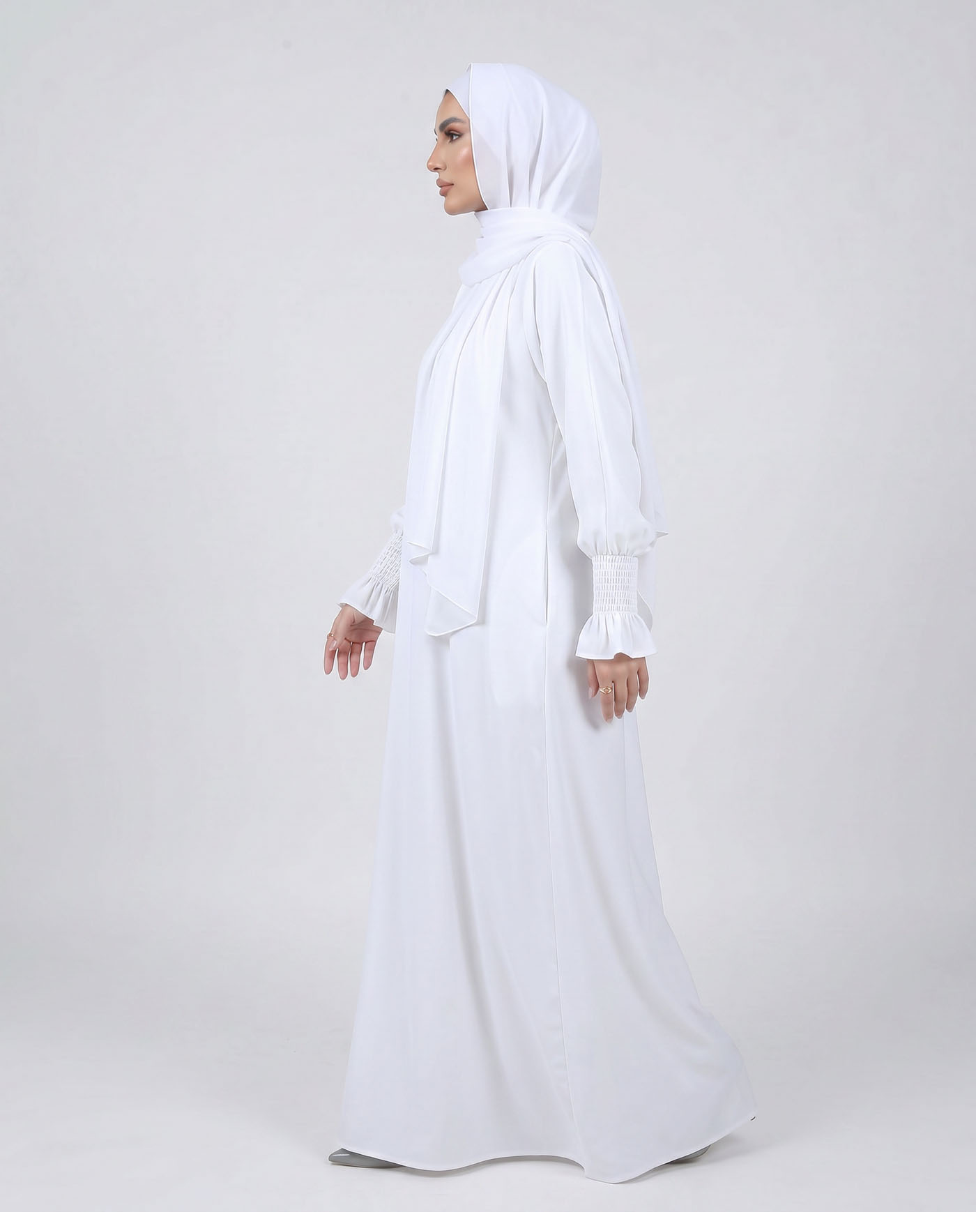 Maryam Abaya in Nida fabric with Hijab - White - 2