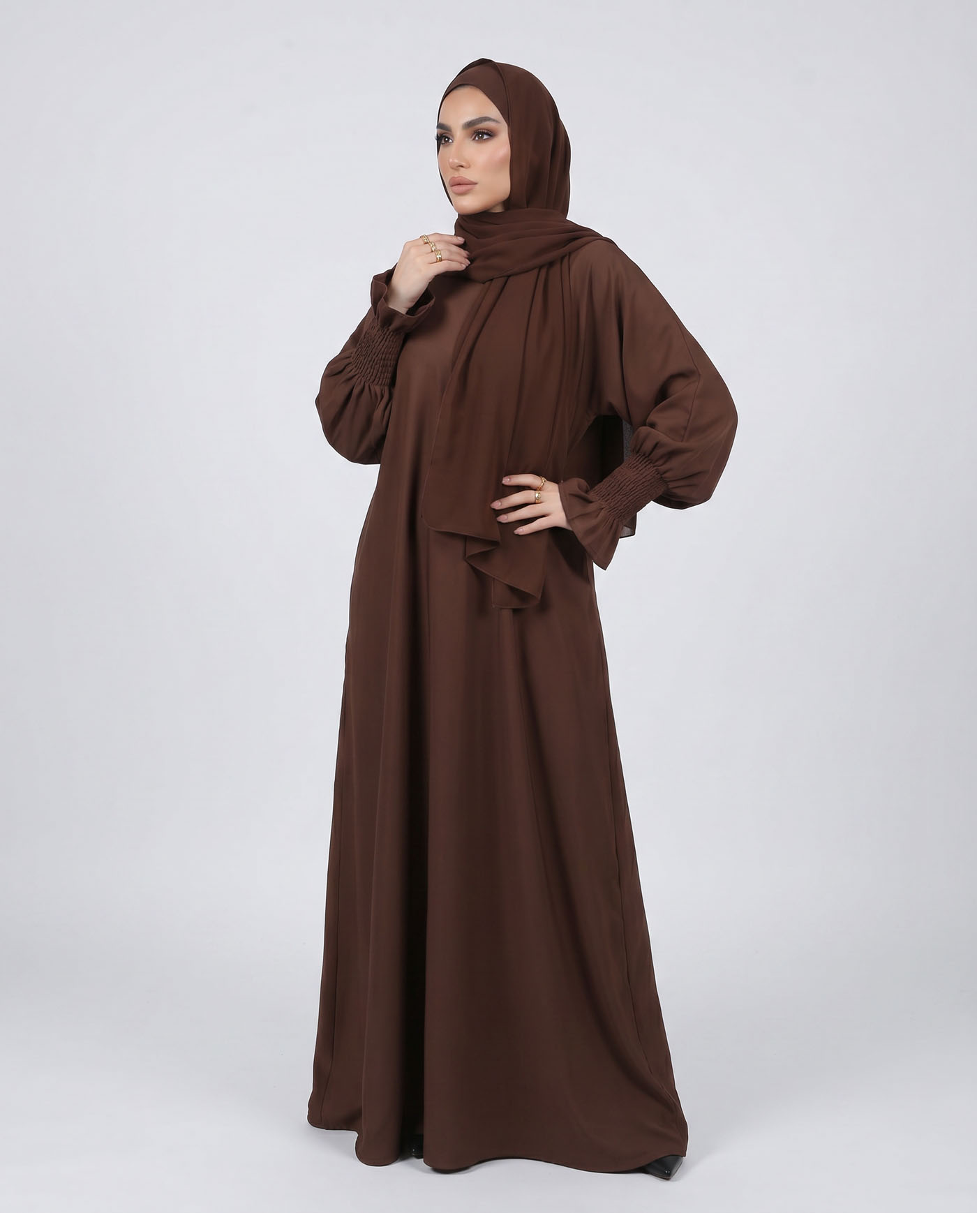 Maryam Abaya in Nida fabric with Hijab - Dark Brown