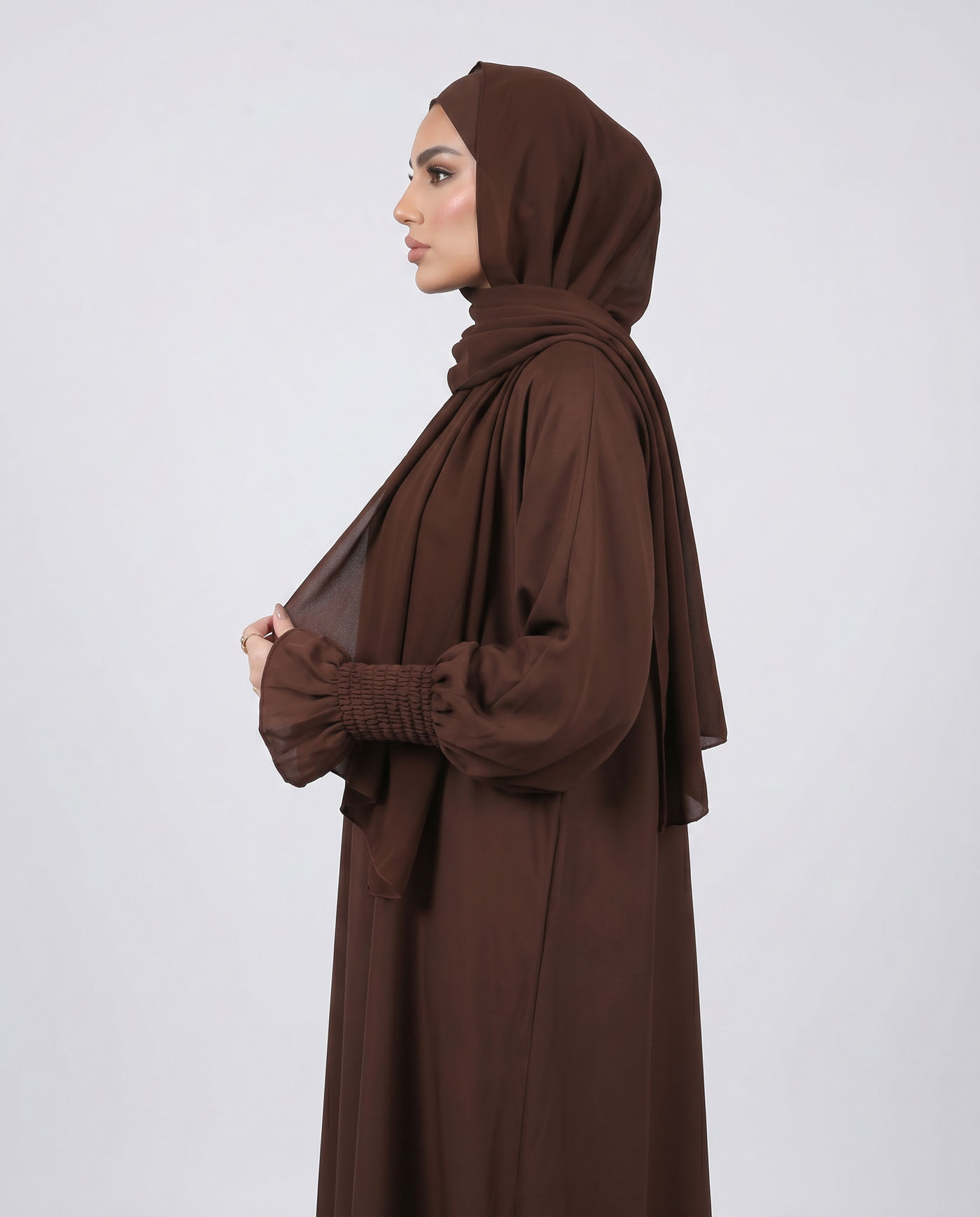 Maryam Abaya in Nida fabric with Hijab - Dark Brown - 2