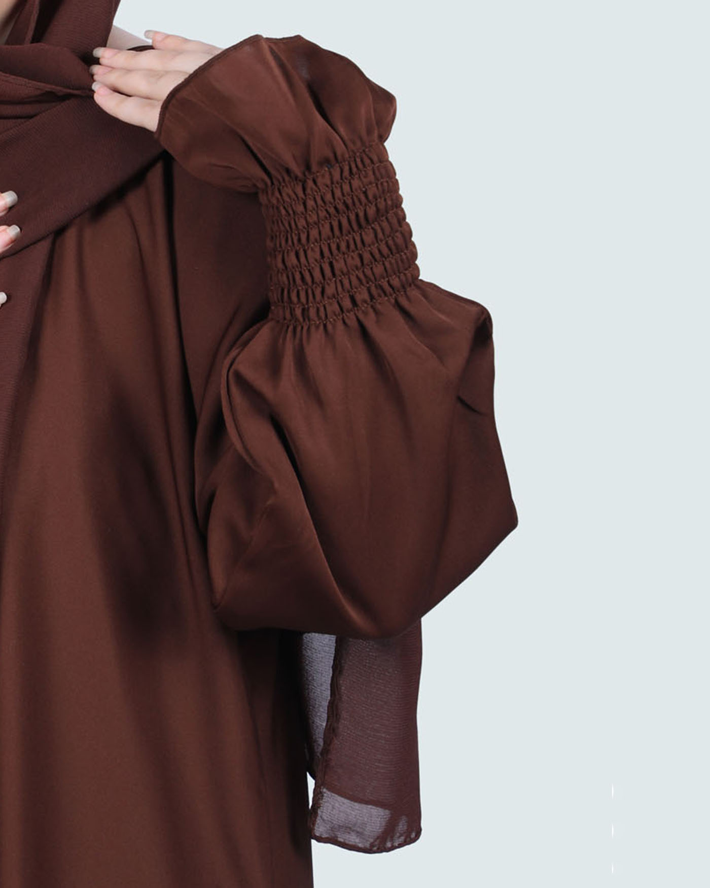 Maryam Abaya in Nida fabric with Hijab - Dark Brown - 4