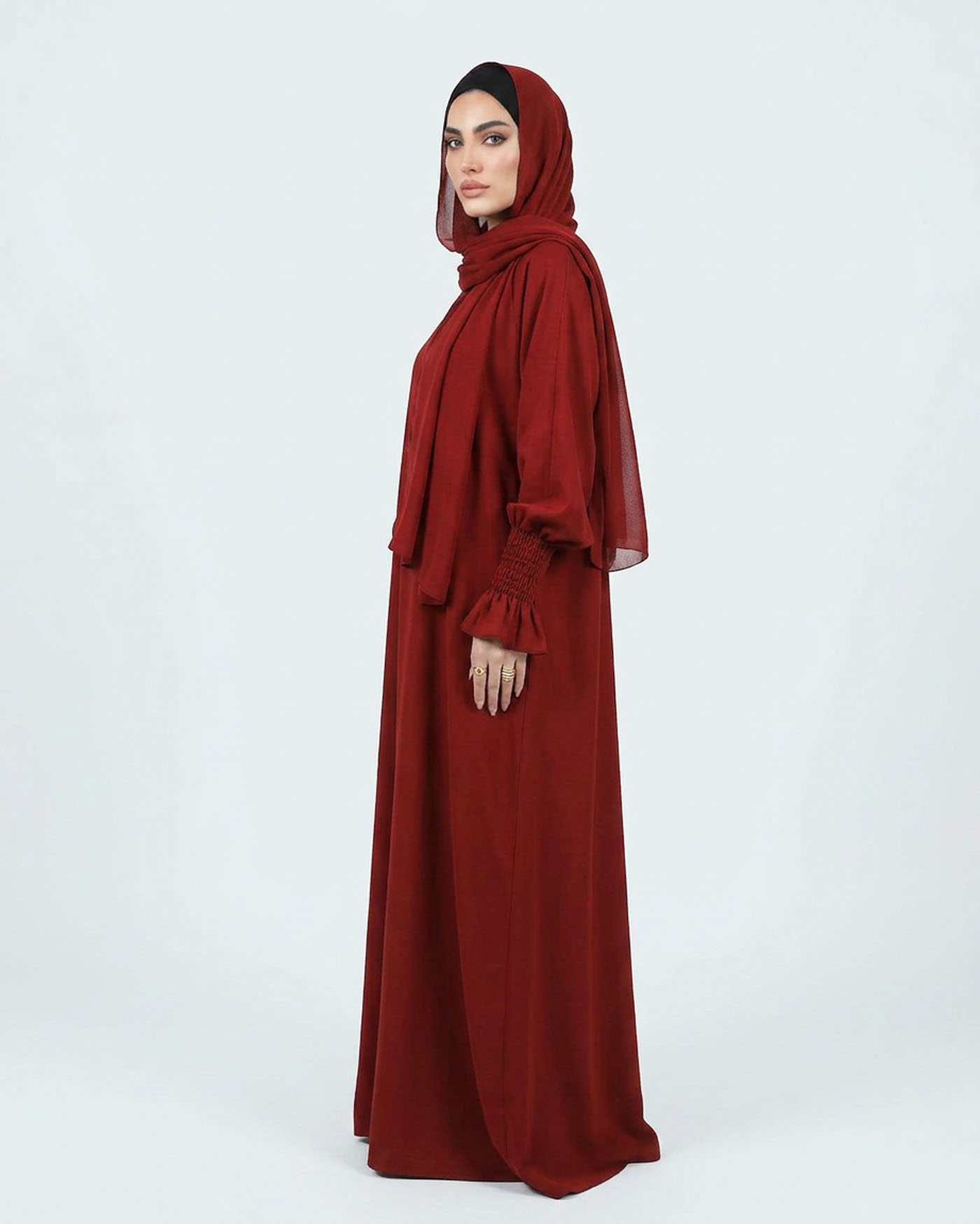 Maryam Abaya in Nida fabric with Hijab - Wine Red - 4