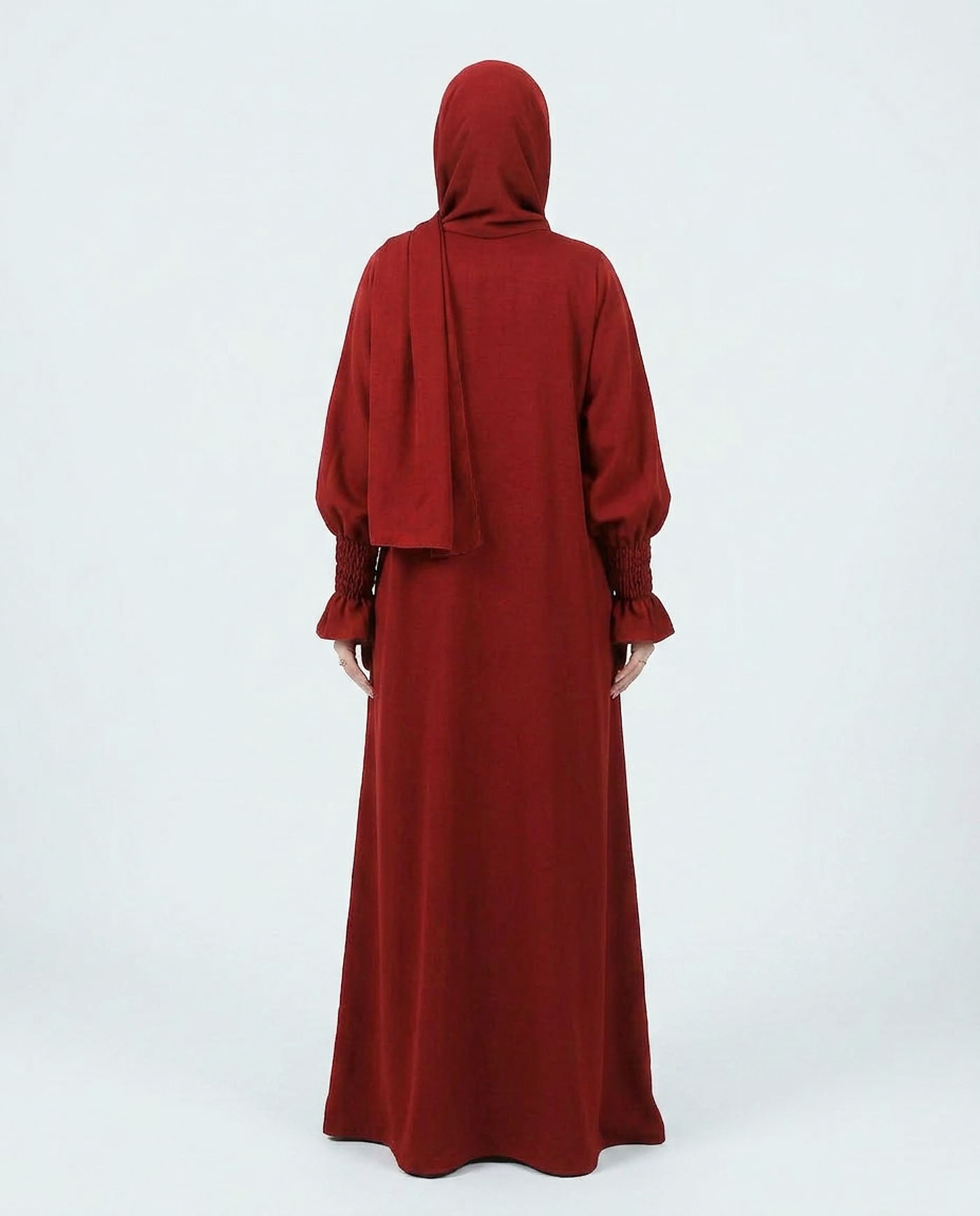 Maryam Abaya in Nida fabric with Hijab - Wine Red - 3
