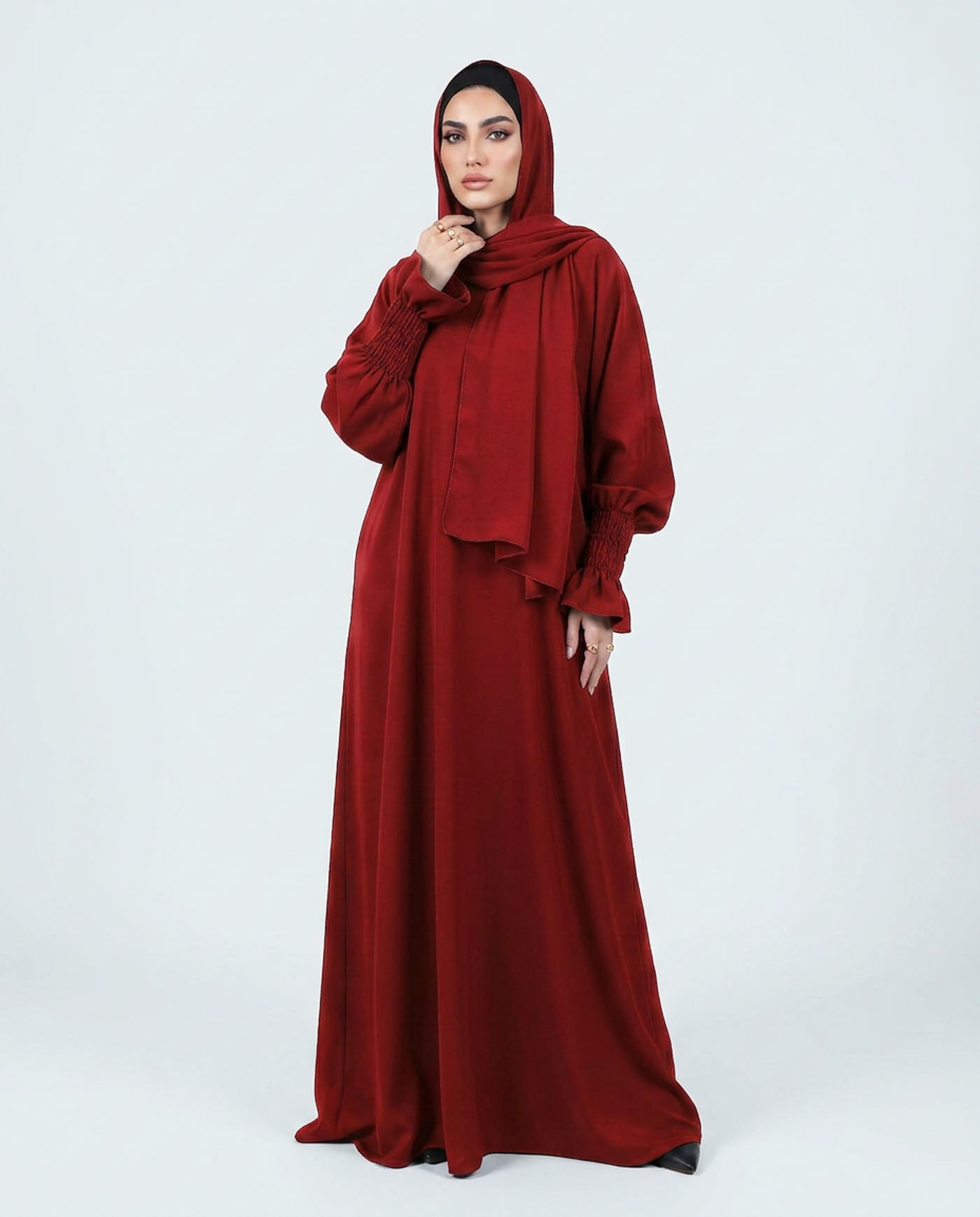 Maryam Abaya in Nida fabric with Hijab - Wine Red