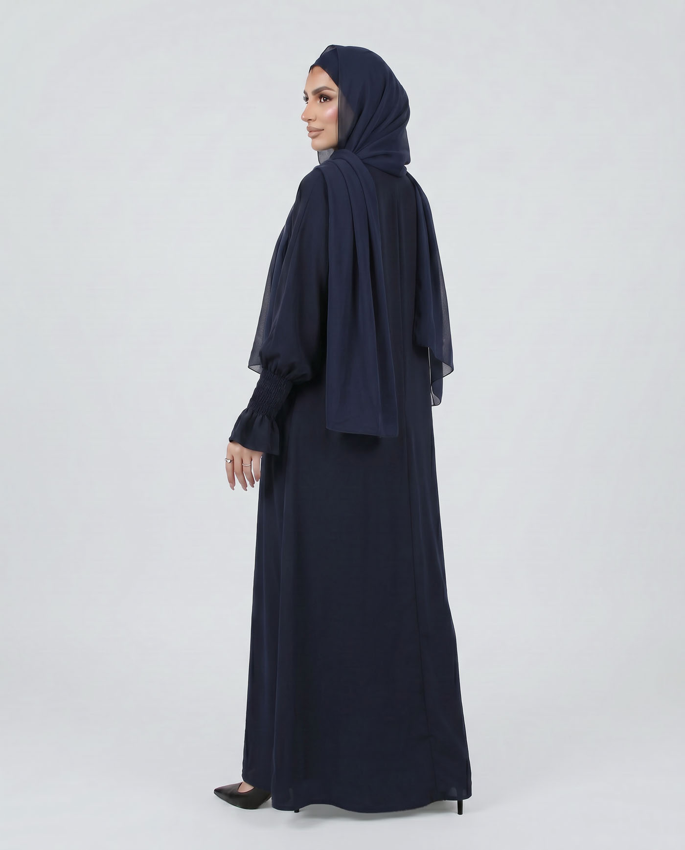 Maryam Abaya in Nida fabric with Hijab - Midnight Blue - 3