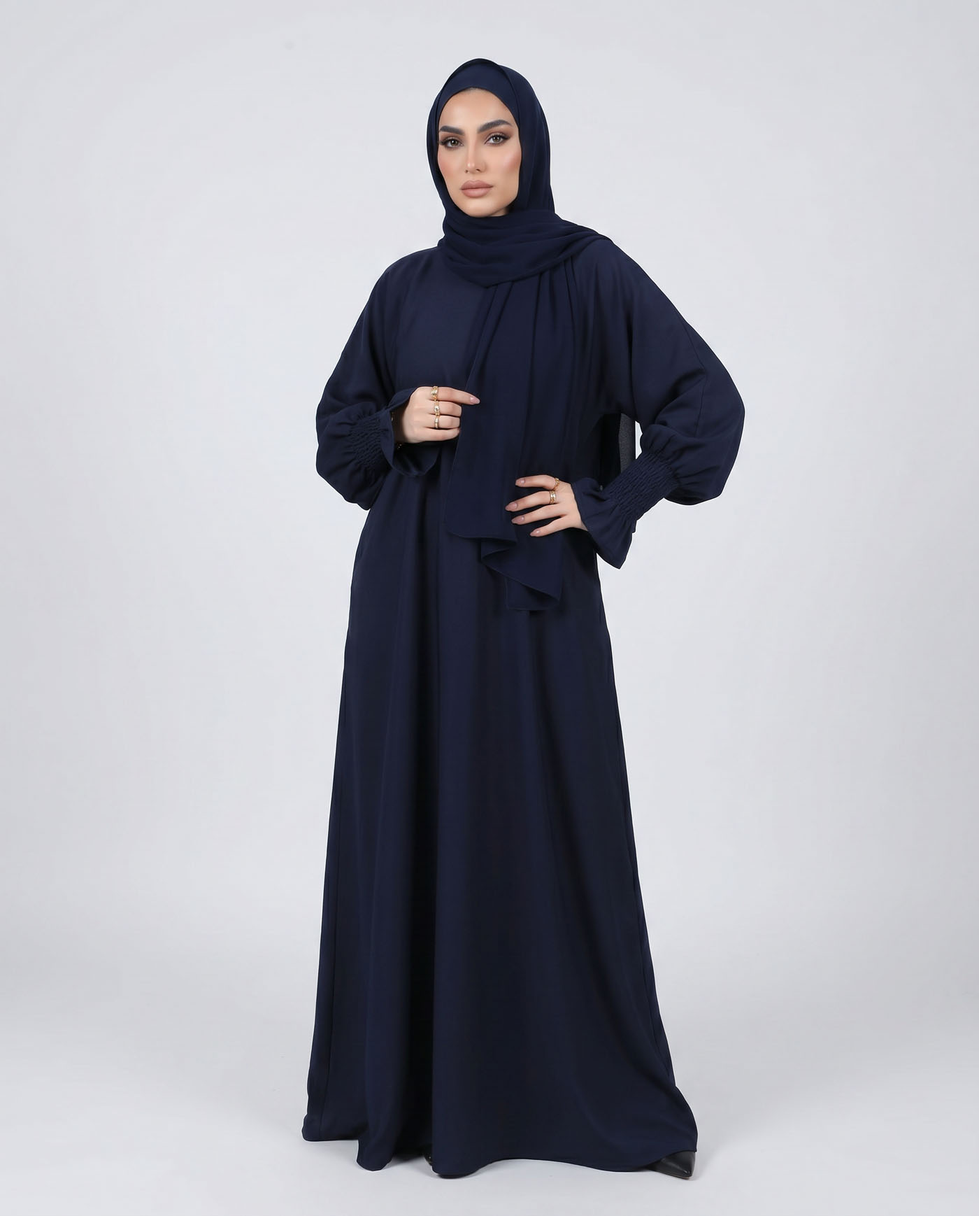 Maryam Abaya in Nida fabric with Hijab - Midnight Blue