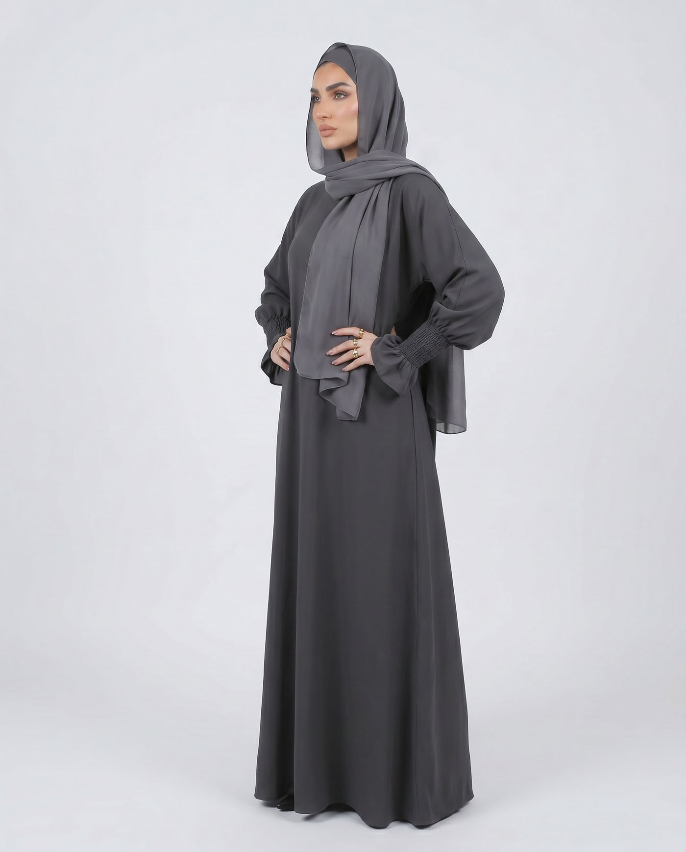 Maryam Abaya in Nida fabric with Hijab - Dark Gray - 3