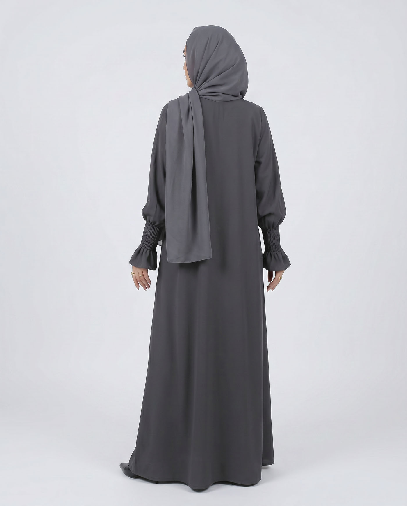 Maryam Abaya in Nida fabric with Hijab - Dark Gray - 2