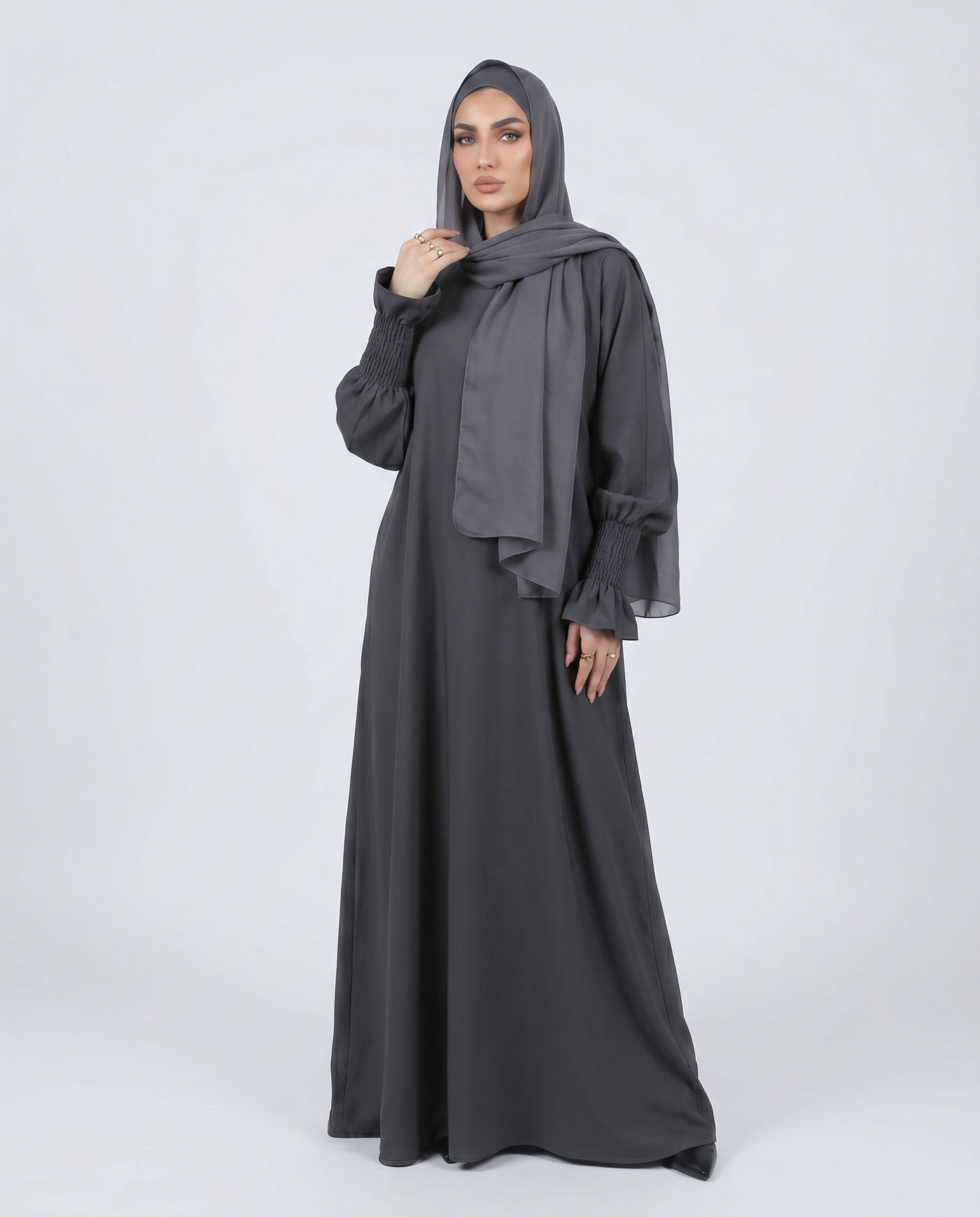 Maryam Abaya in Nida fabric with Hijab - Dark Gray