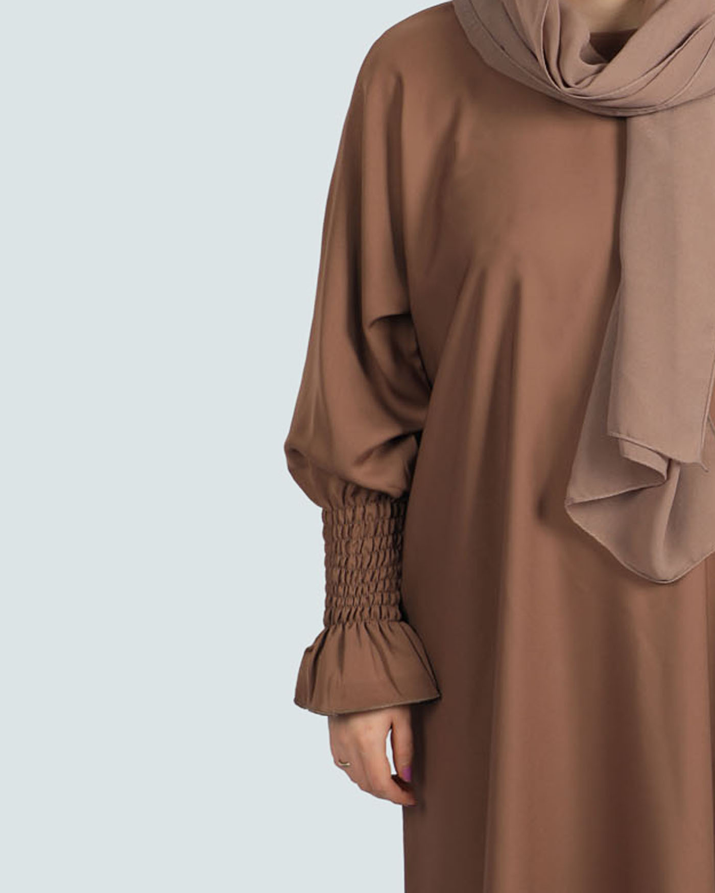 Maryam Abaya in Nida fabric with Hijab - Taupe - 3