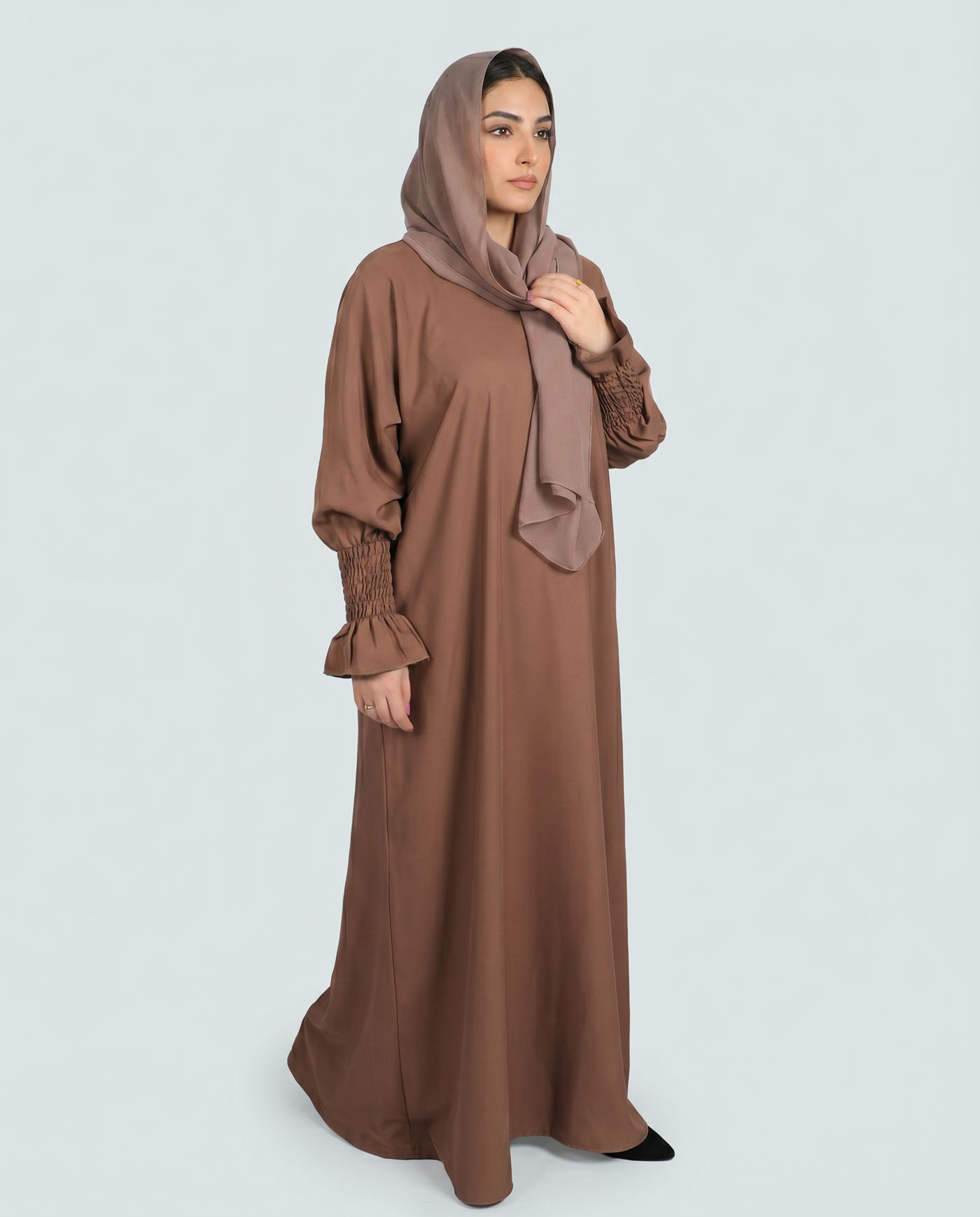 Maryam Abaya in Nida fabric with Hijab - Taupe