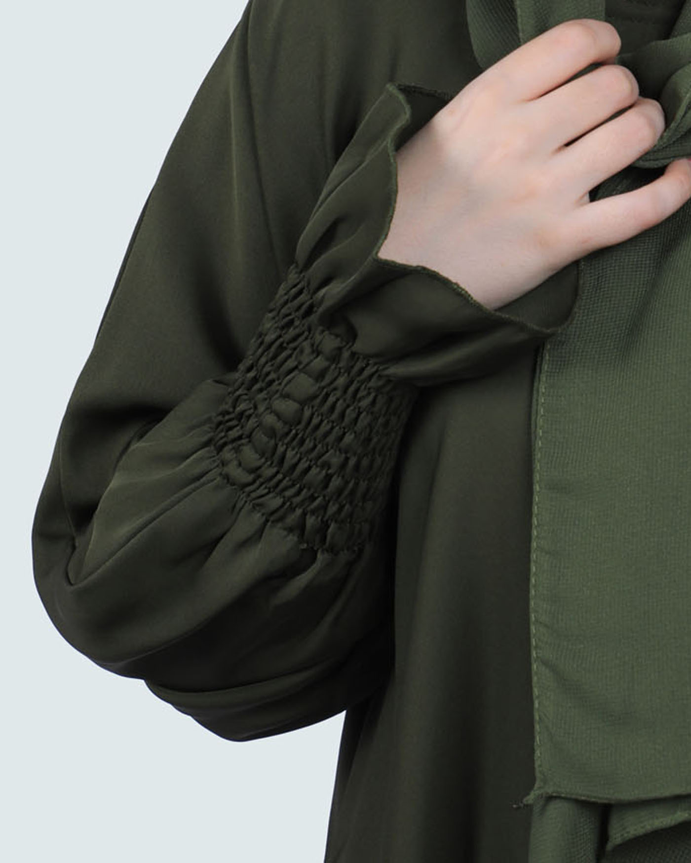 Maryam Abaya in Nida fabric with Hijab - Olive Green - 5