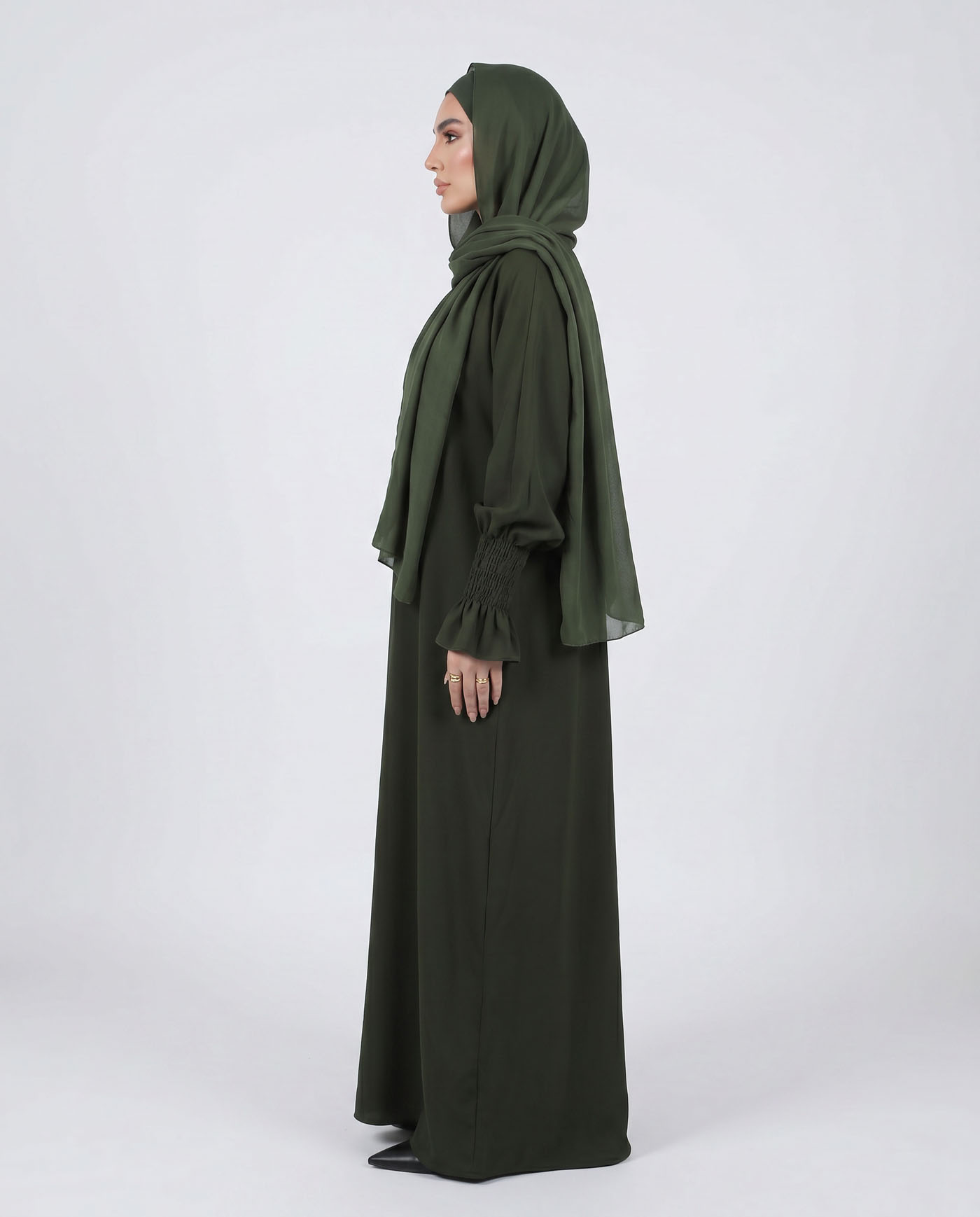Maryam Abaya in Nida fabric with Hijab - Olive Green - 4