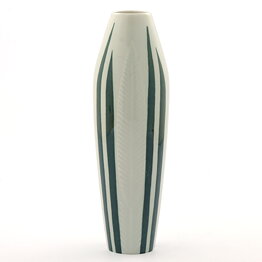 Carl-Harry Stålhane (Lancett 1950s) Gray Slender Vase with Green Leafs Decor 18 cm