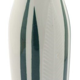 Carl-Harry Stålhane (Lancett 1950s) Gray Slender Vase with Green Leafs Decor 18 cm
