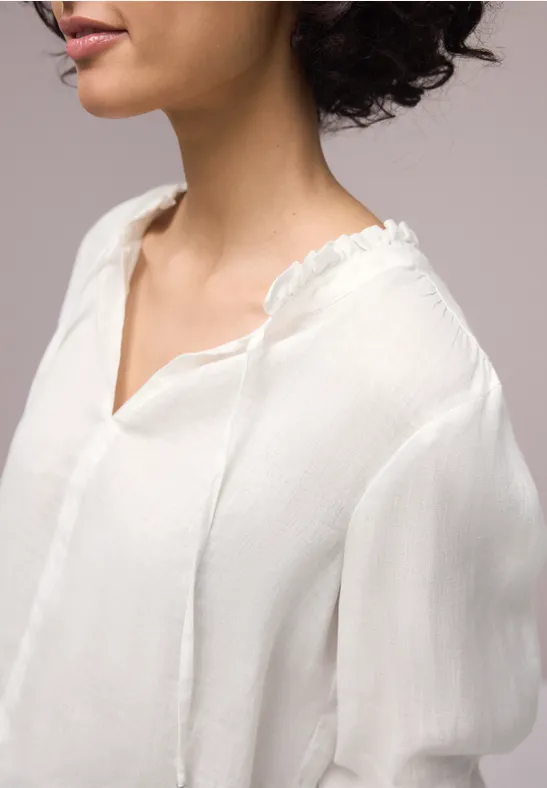 Tunic blouse with frills Vit linneblus med volanger - 7
