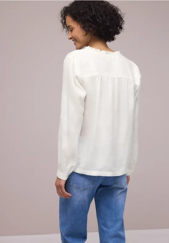 Tunic blouse with frills Vit linneblus med volanger - 6