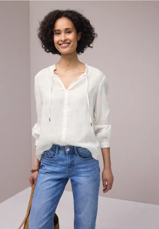 Tunic blouse with frills Vit linneblus med volanger - 3