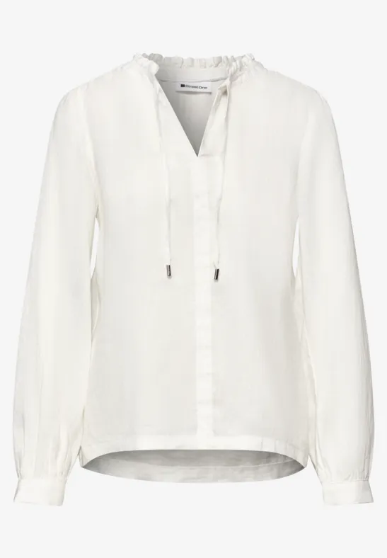 Tunic blouse with frills Vit linneblus med volanger