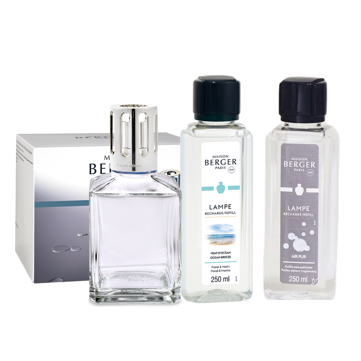 Maison Berger Presentset - Essential Square  - Doftlampa + 2 st Dofter (Air Pur & Ocean Breeze)