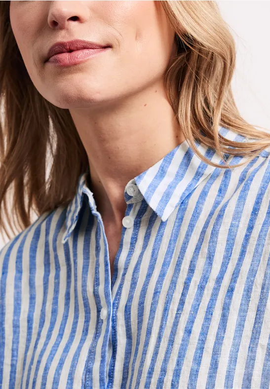 Dropped shoulder blouse Blårandig Linneskjorta med nedsänkta ärmar