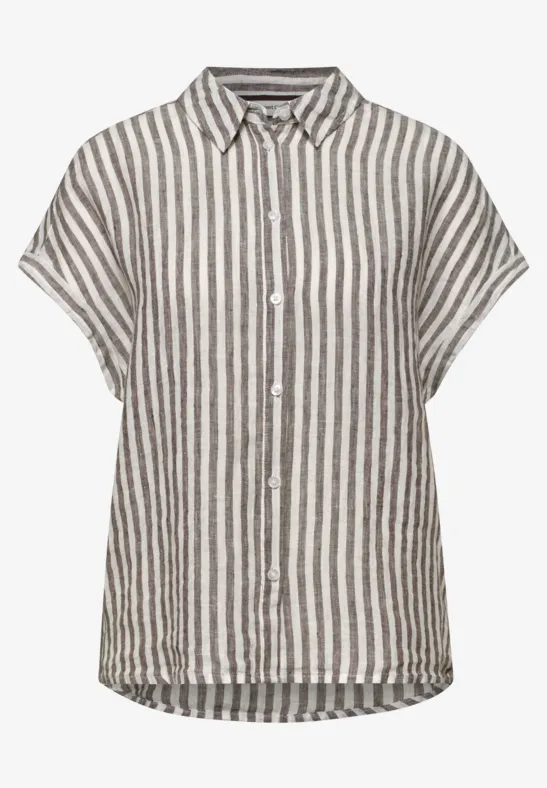 Dropped shoulder blouse Brunrandig Linneskjorta med nedsänkta ärmar