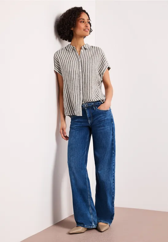 Dropped shoulder blouse Brunrandig Linneskjorta med nedsänkta ärmar - 3