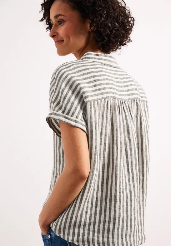 Dropped shoulder blouse Brunrandig Linneskjorta med nedsänkta ärmar