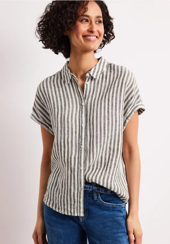 Dropped shoulder blouse Brunrandig Linneskjorta med nedsänkta ärmar - 5