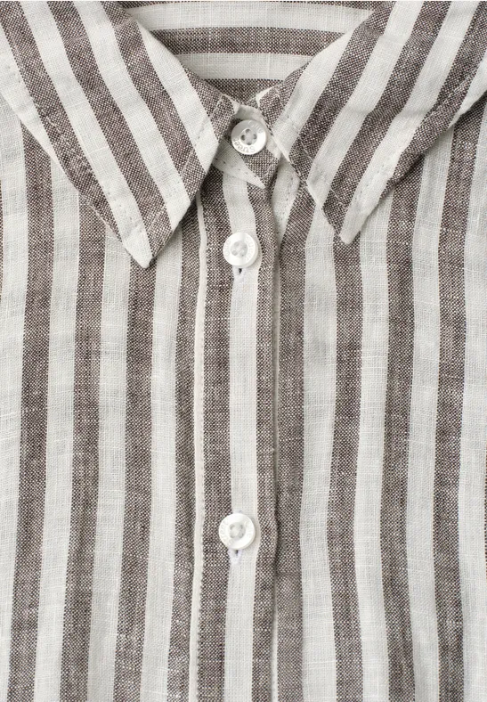 Dropped shoulder blouse Brunrandig Linneskjorta med nedsänkta ärmar - 4