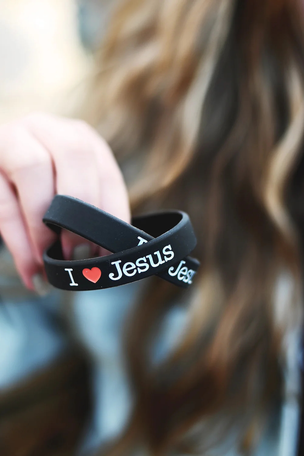 Silikonarmband, svart: I love Jesus - 2