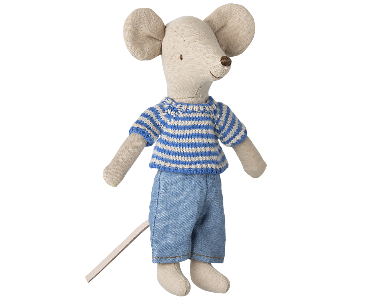 Maileg - KLÄDER Blå stickad tröja & jeans-  Big Brother Mouse