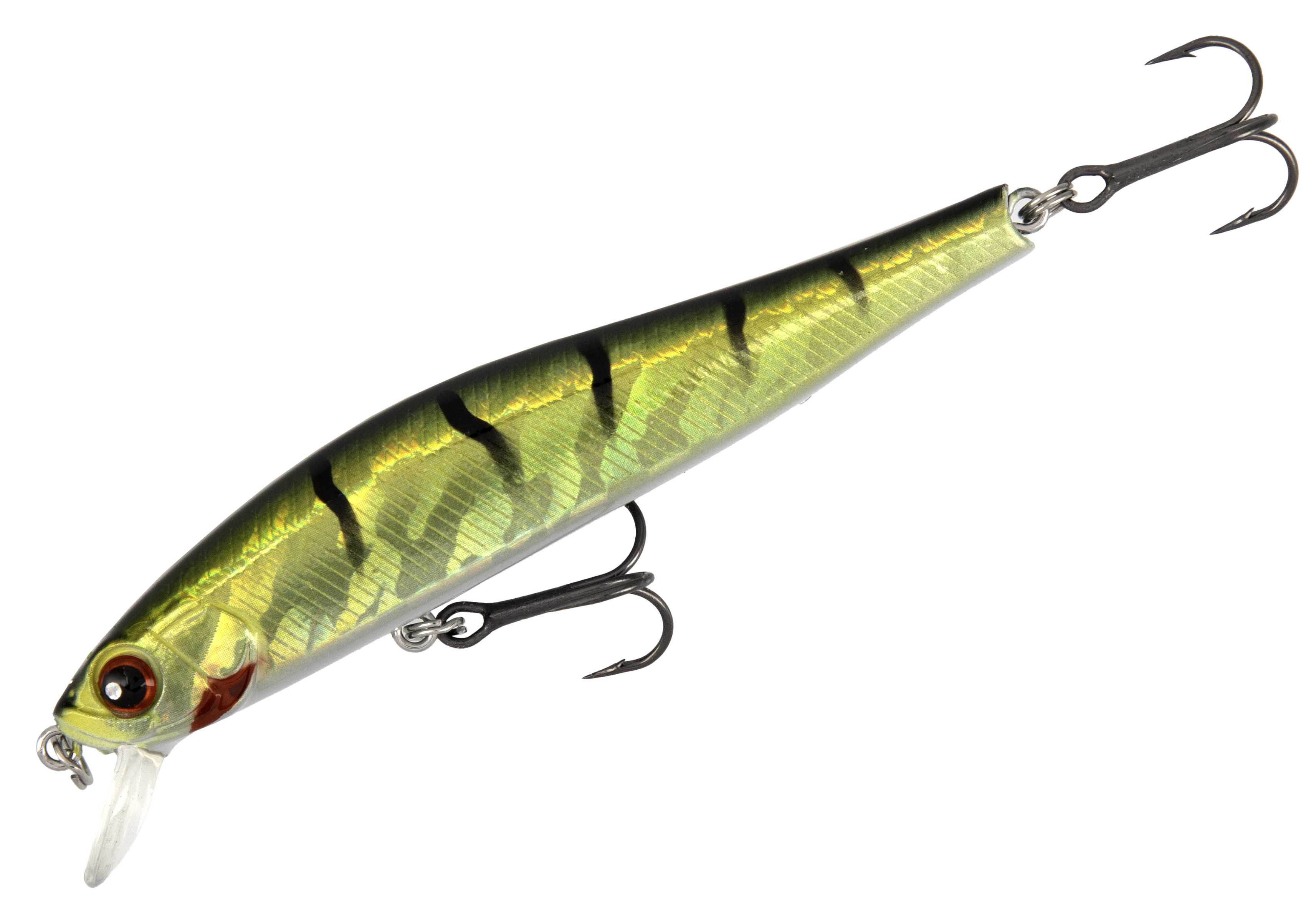 Modern minnow wobbler from Mikado developed for effective twitch and spin fishing for perch and pike. 9cm floating with built-in casting system