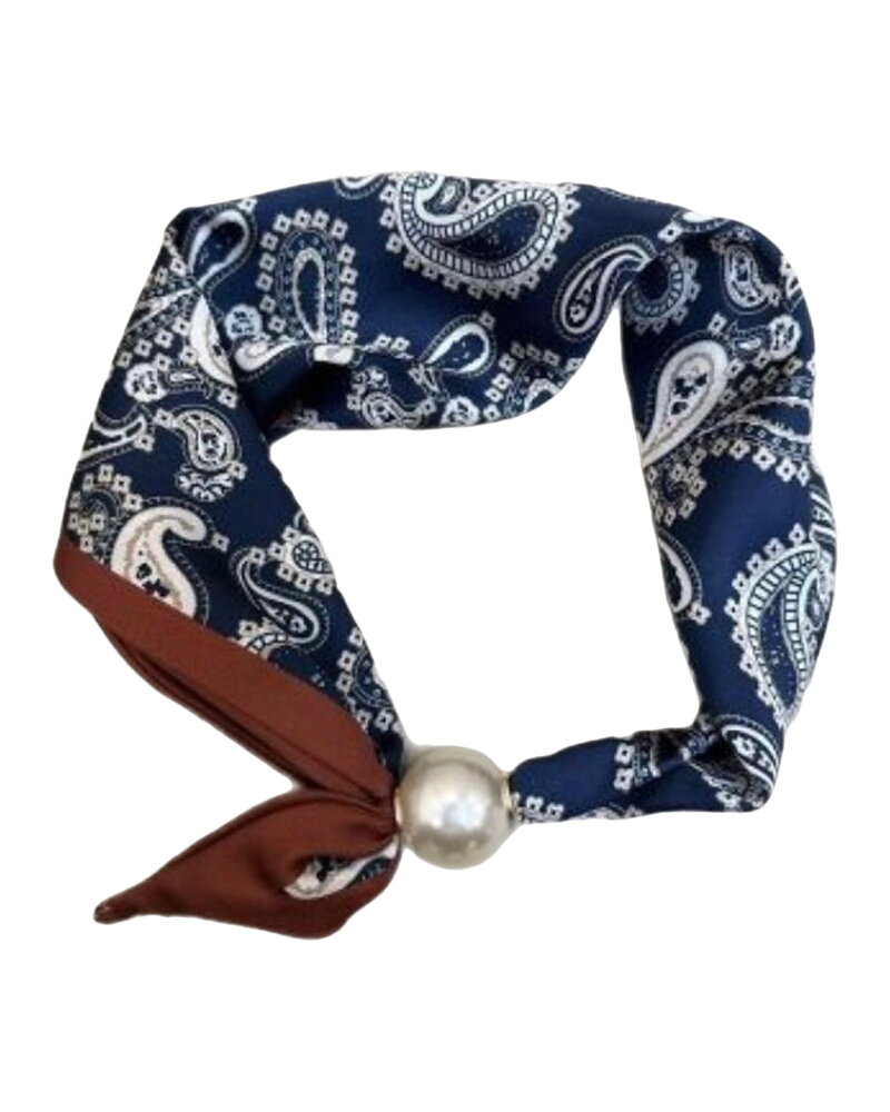 Scarf Chloe med magnet blå paisley med rost kant